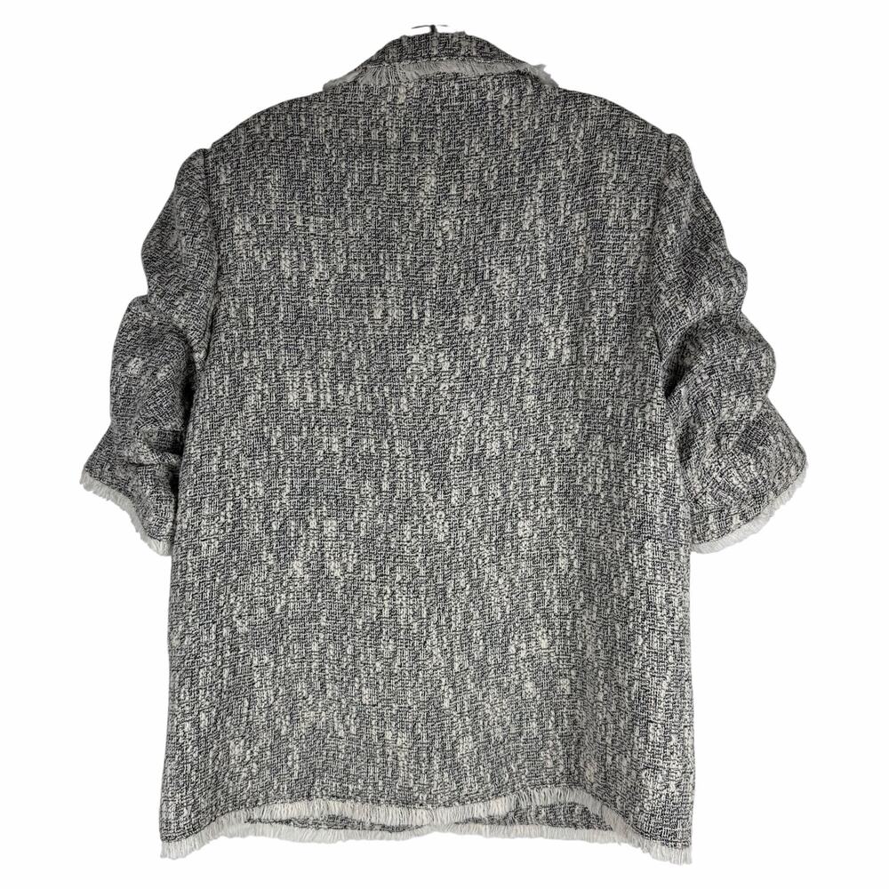 Cinq a Sept Erin Fringed Boucle Tweed Blazer Jacket Black Ivory Size 12 - Picture 8 of 12